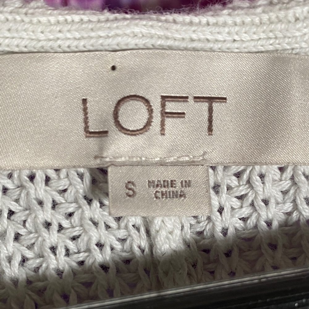 LOFT Women’s Small White V-Neck Knit Sweater Pullover 100% Cotton Casual Top - Picture 3 of 9